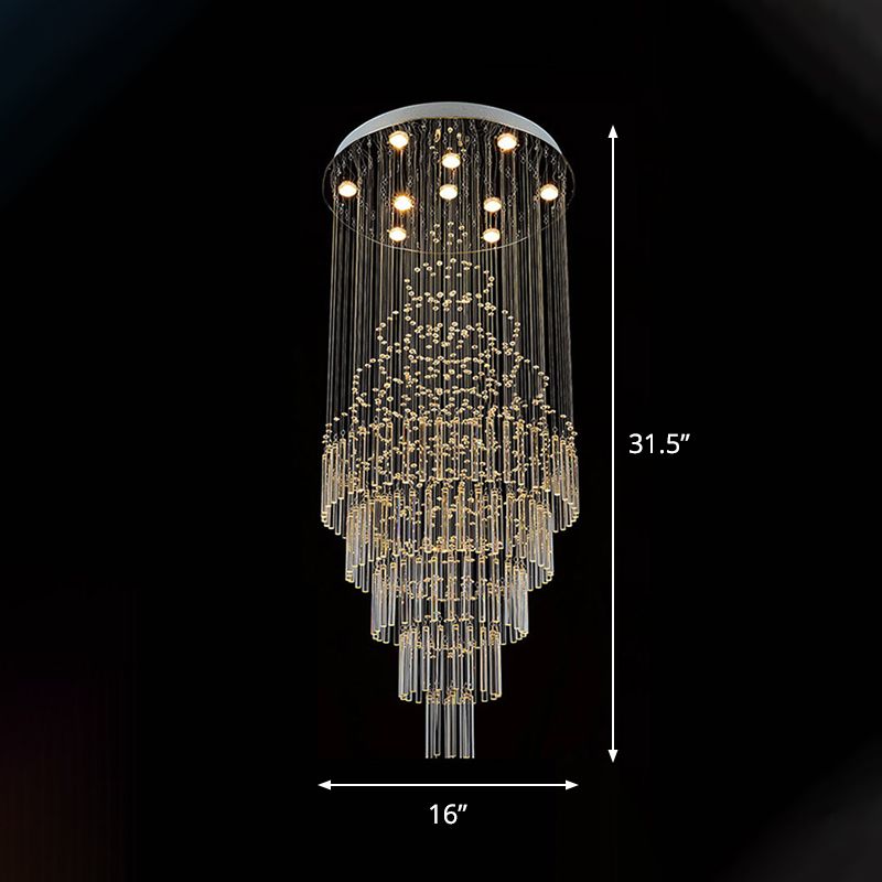 Chrome Tiered Ceiling Mounted Fixture Modern Crystal Tube 4-Light Stairway LED Flushmount Light