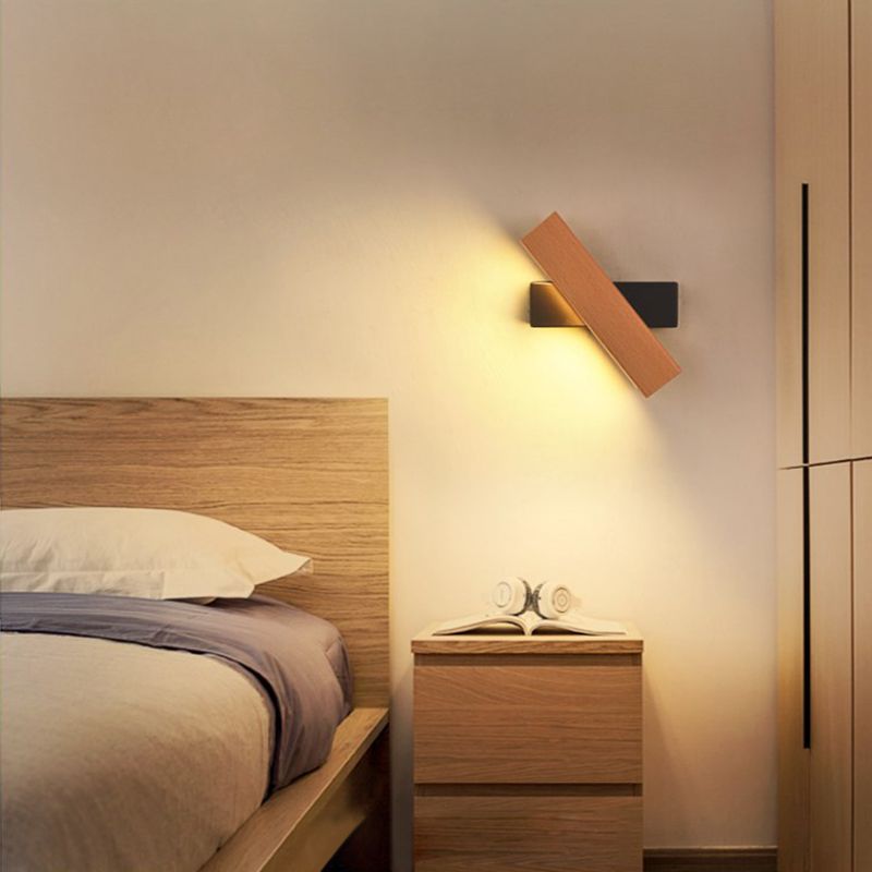 Lámpara de pared rectangular moderna madera de madera 1 apliques de luz