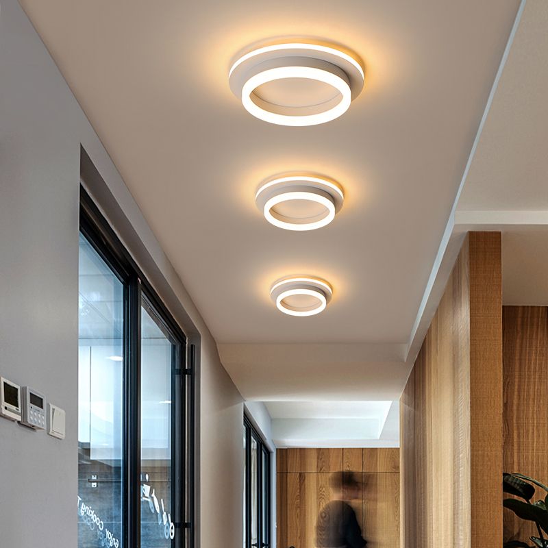 Small Corridor Flush Ceiling Light Fixture Metal Minimalist LED Flush Mount with Acrylic Diffuser