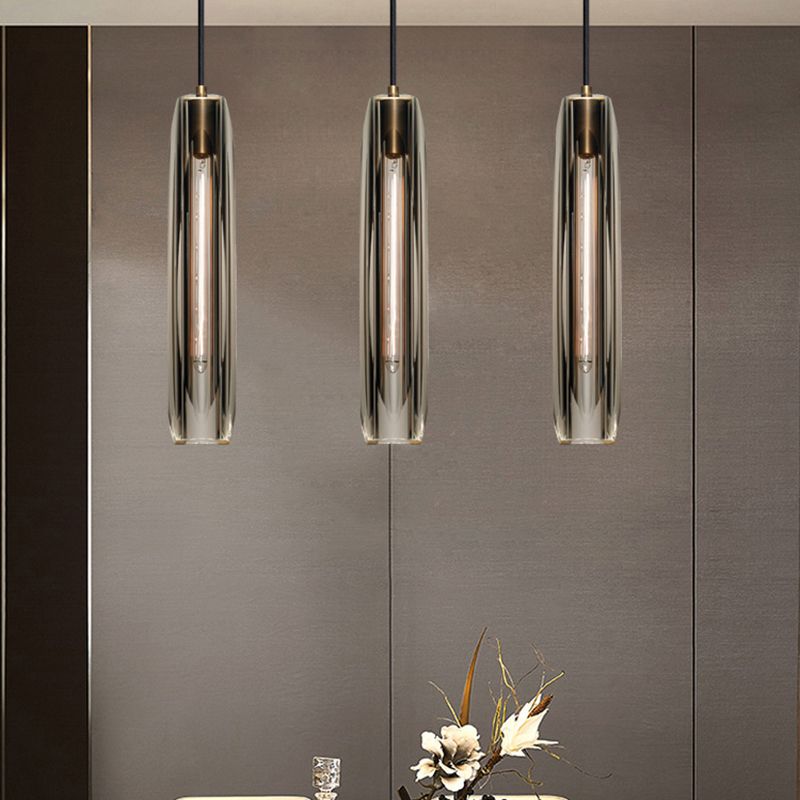 Modern Artistic Indoor Pendant Light Copper Cylindrical Hanging Lamp with Crystal Shade