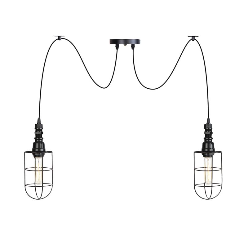 2/3/6 lampen Swag hanglampverlichting Antiqued Caged Iron Mini Meerdere hangende lamp in het zwart