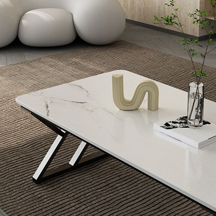 Rectangle Stone Top Coffee Table with Iron Sled Base Cocktail Table