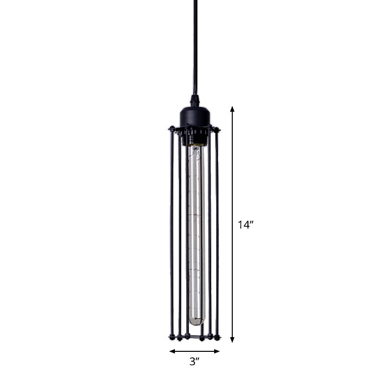 Iron Tube Down Lighting Pendant Industrial 1-Light Restaurant Hanging Ceiling Light in Black