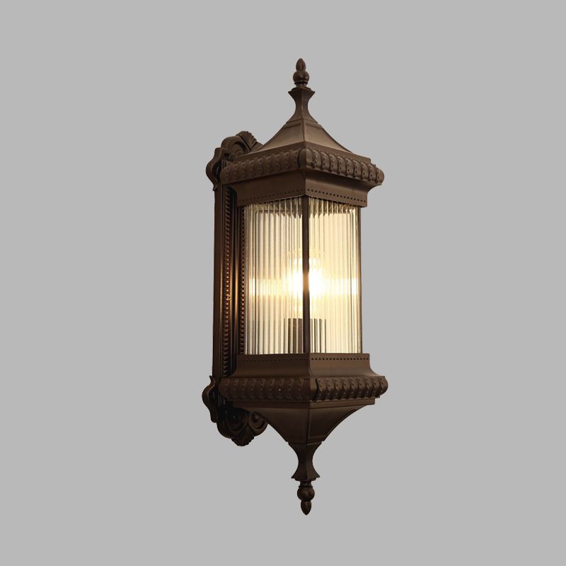 Landkubus muur gemonteerd licht 1-bulb helder geribbelde glazen buitenwandlicht SCONCE in koffie