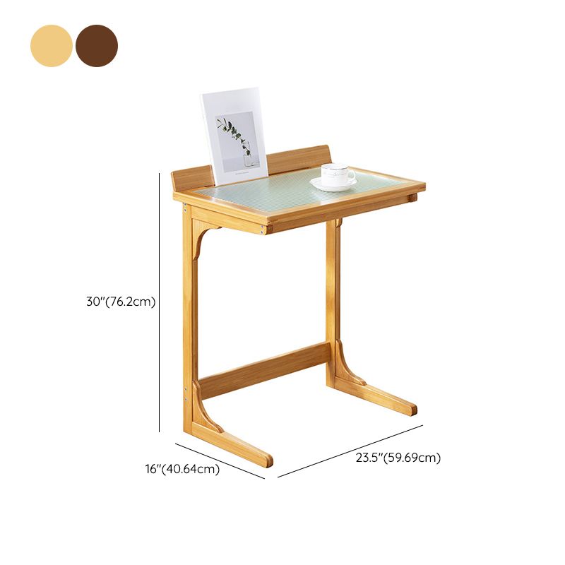 Asian Style Accent Side Table Wood and Glass with Storage and Shelf Corner Table