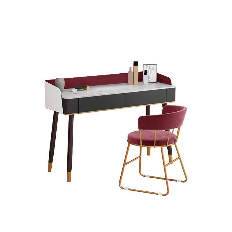 Contemporary Wooden Makeup Vanity Set Slate Top 2-Drawer Dressing Table