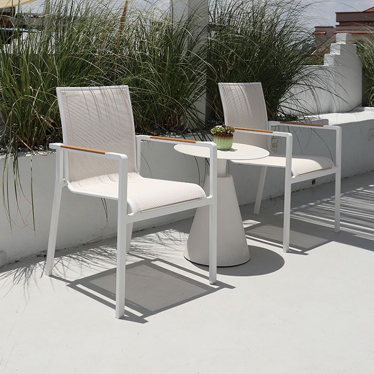 Contemporary White Outdoors Dining Chairs with Fabric Back Stacking Chairs