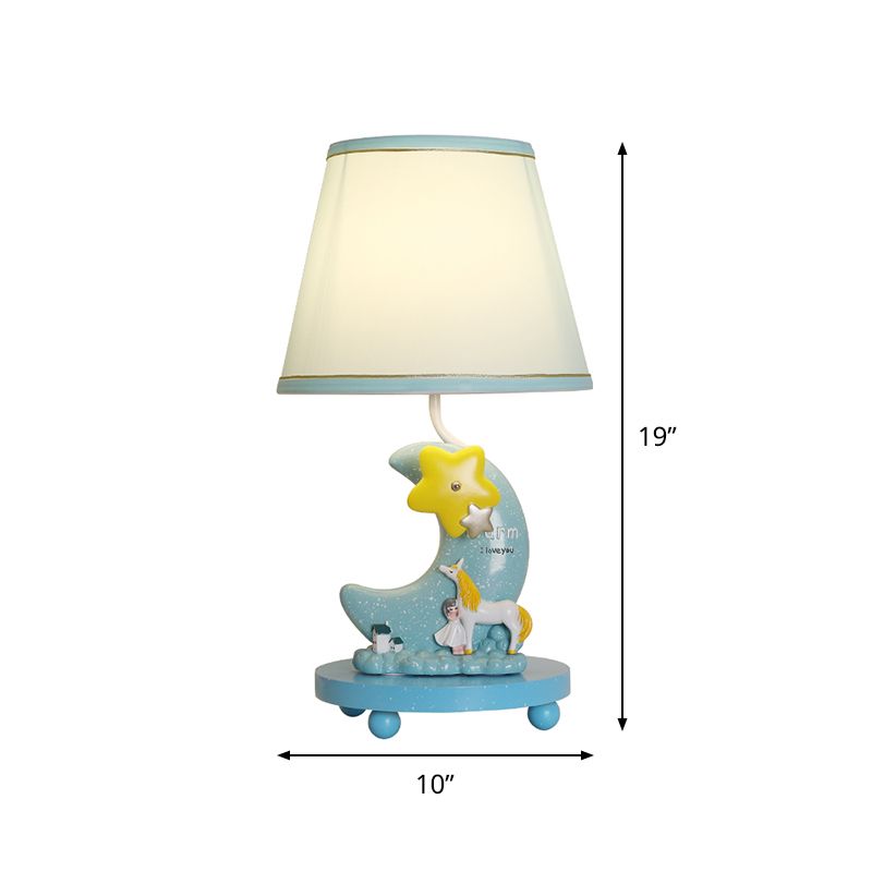Lámpara de mesa de cono de tela Cartoon 1 cabeza de color azul de la cabeza iluminación con la luna y la base de la estrella