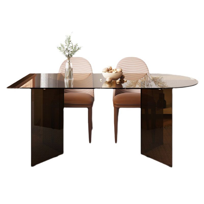 Glass Top Dining Table Modern Table with Double Pedestal Base