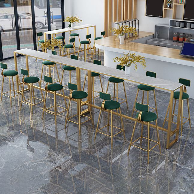 1/2/7 Pieces Glam Iron Bar Table Set Rectangle White Faux Marble Bistro Set with Footrest