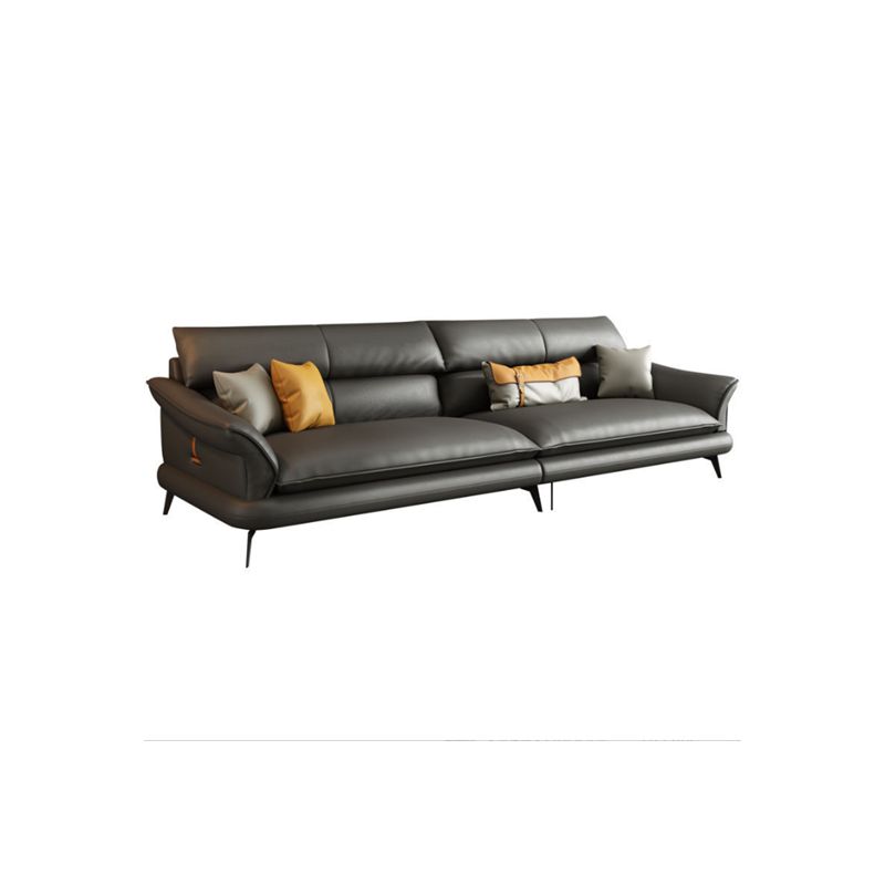 Black Genuine Leather Sectionals/Sofa with Pillow Back for Living Room