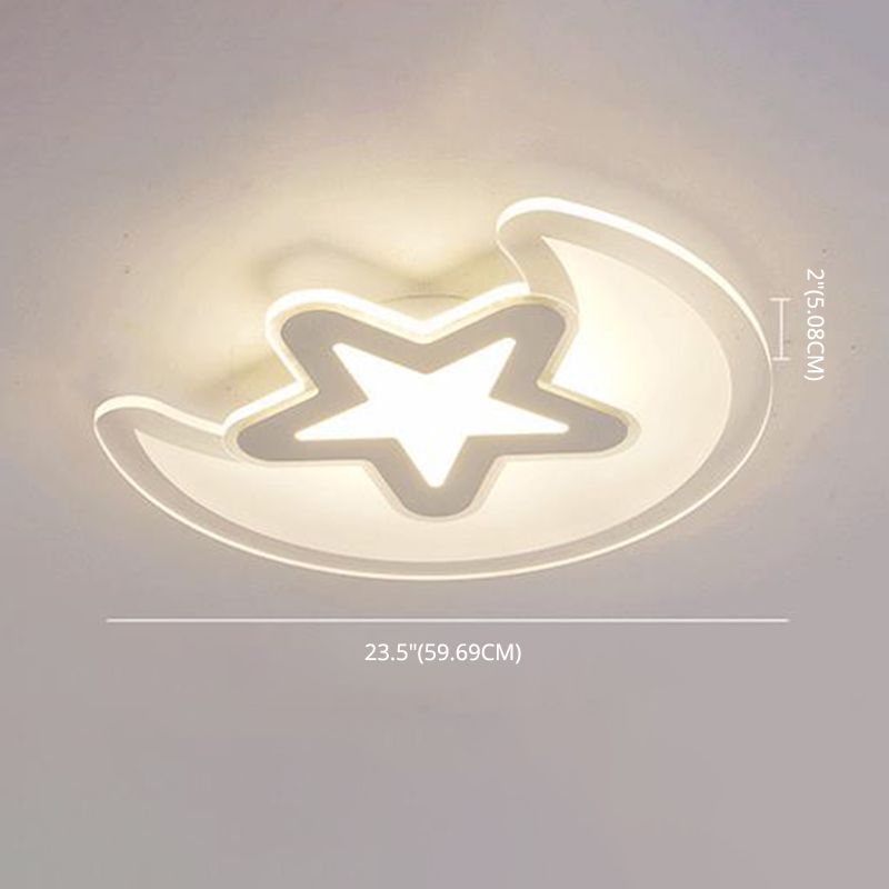 Moon And Star Flush Light 1 Light Acrylic Modern Flush Mount Ceiling Light Fixtures for Children Bedroom