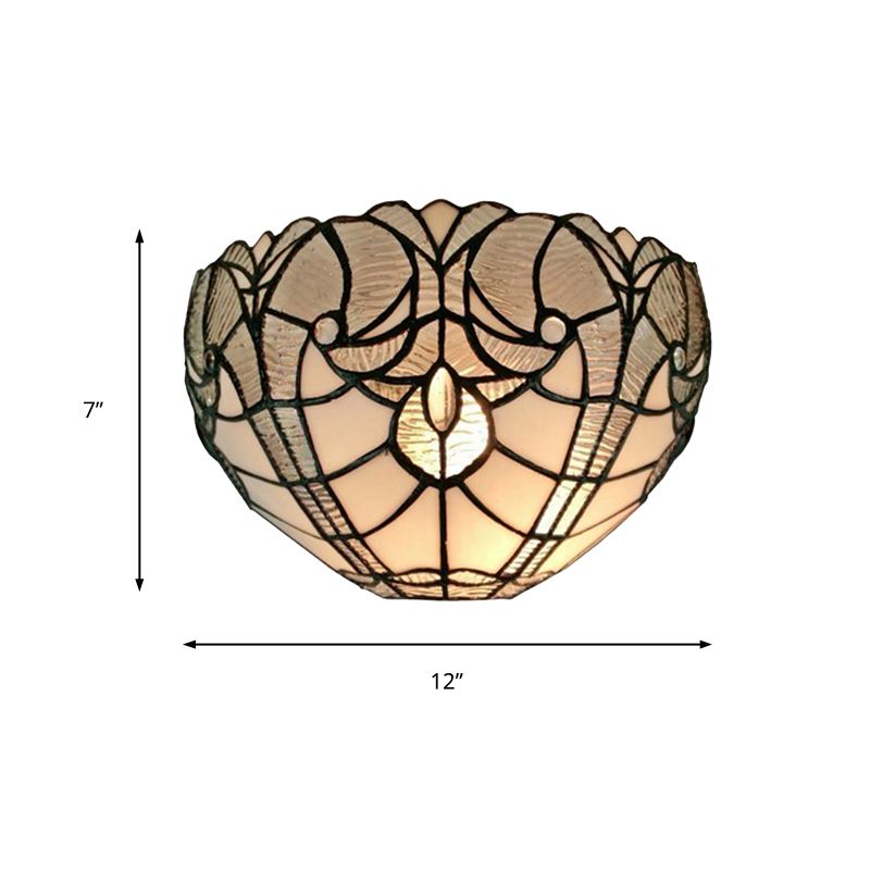 Traditional Bowl Wall Sconce Stained Glass 1 Head Mini Wall Lighting for Living Room