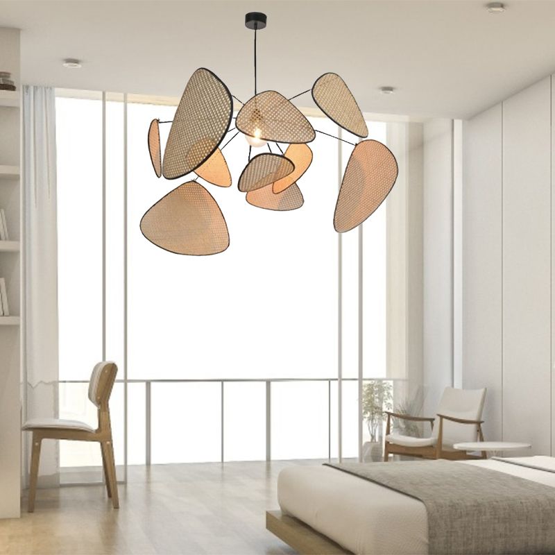 Beige Mesh Triangle Suspension Lamp Modern Creative 1 Head Bamboo Hanging Light Fixture