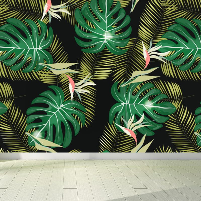 Tropical Leaves Pattern Mural Decal Green Dining Bedroom Wall Covering, Personalized
