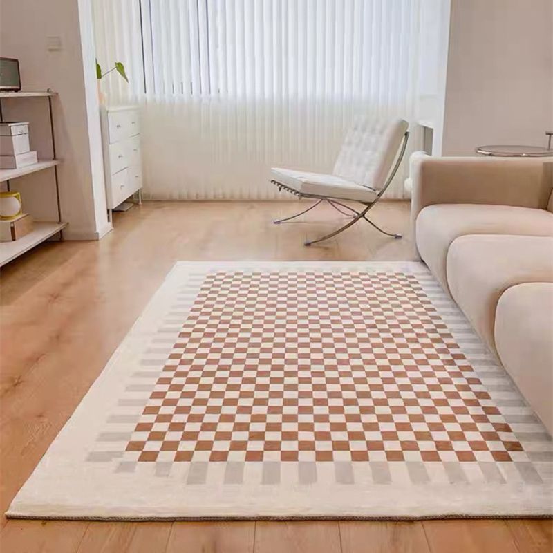 Alfombra de cuadrícula marrón poliéster de alfombra simple alfombra resistente a la alfombra para sala de estar