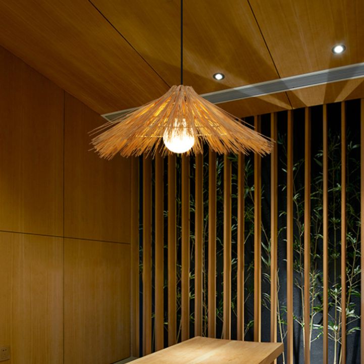 Rattan Asia Hanging Lamp Kit 1-Light Down Lighting Pendant for Bedroom