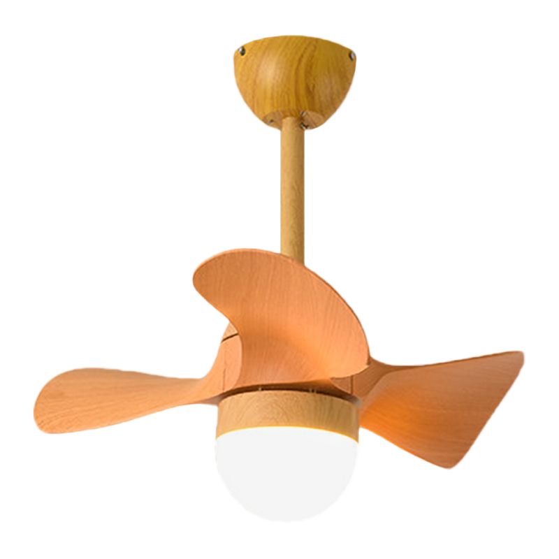 Orange Small Semi Flush Ceiling Fan Macaron Wood 23" Wide LED Flush Mount Lamp, 3 Blades