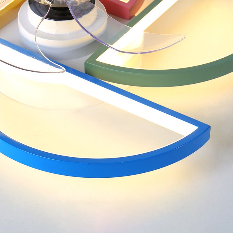 Macaron Style LED Ceiling Fan Light Fixture Shaded Semi Flush Light with Acrylic Shade for Kids Room