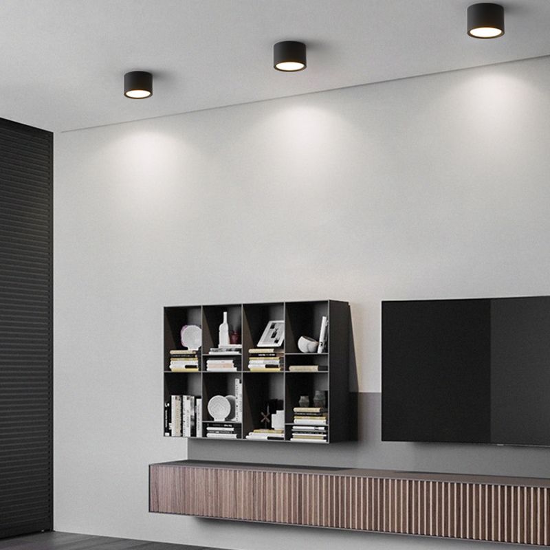 Modern Concise Corridor Flush Mount Iron Cylindrical LED Ceiling Light with Acrylic Shade