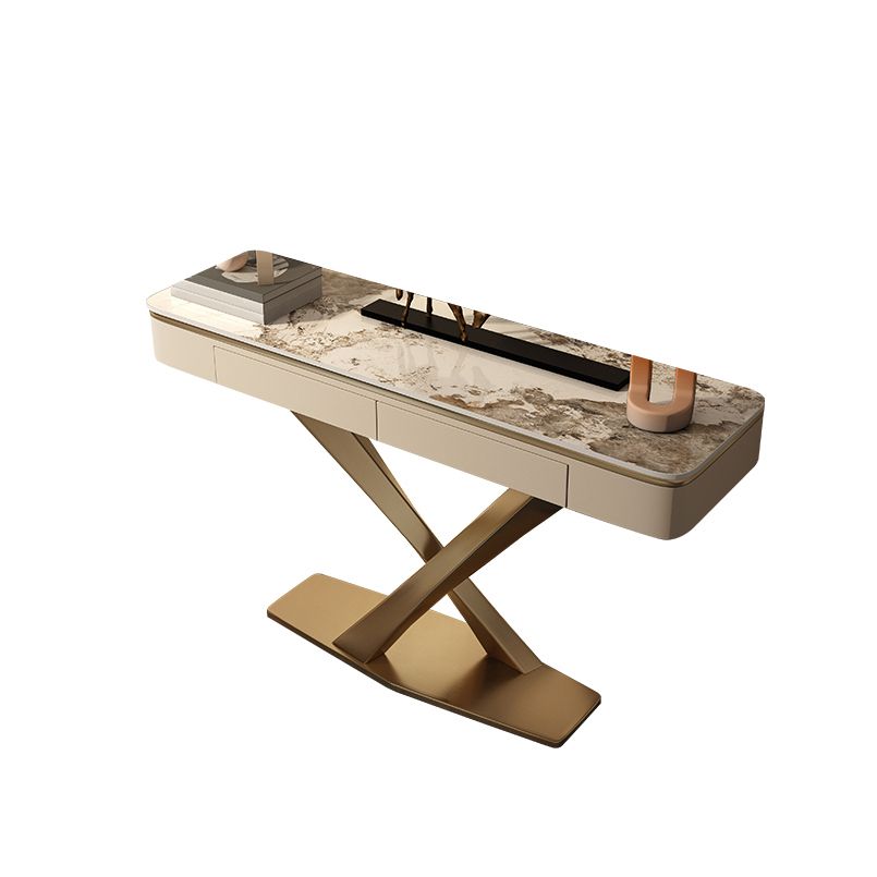 Glam Rectangle Accent Table Stone Sofa Console Table for Hall