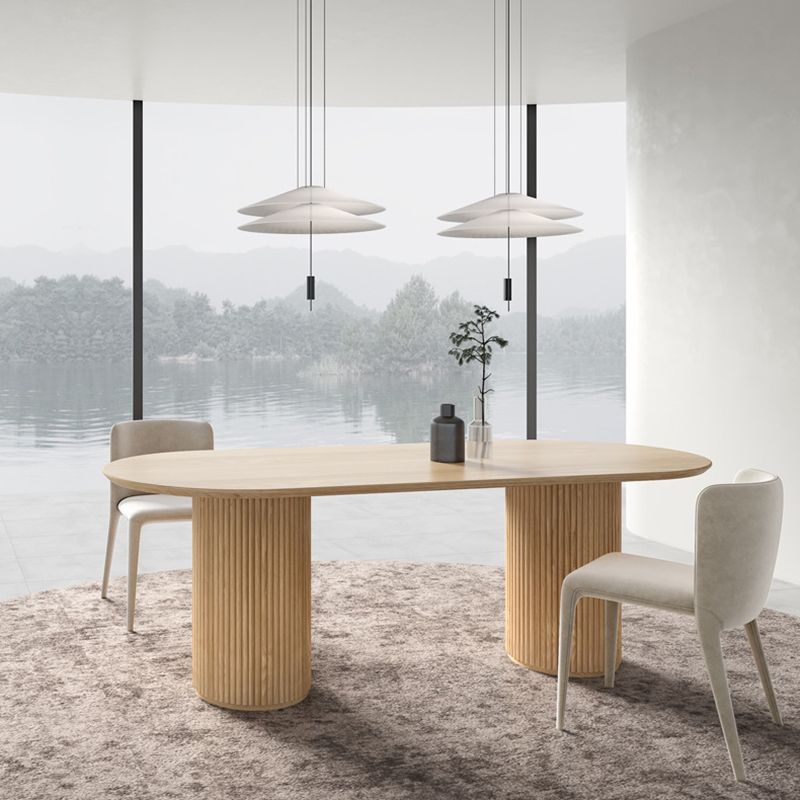 Modern Ash Wood Table for Restaurant Oval Table with Double Pedestal