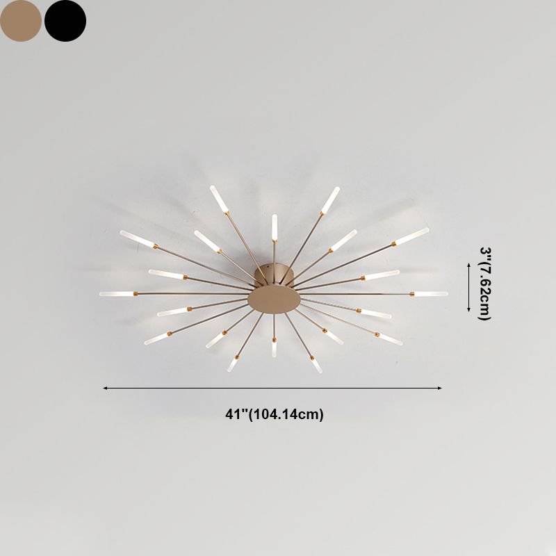Modern Minimalist LED Semi Flush Mount Lacquered Iron Linear Ceiling Light with Acrylic Shade