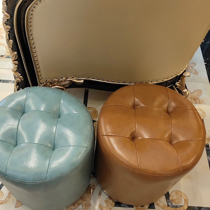 Modern Leather Pouf Water Resistant Round Pouf for Living Room