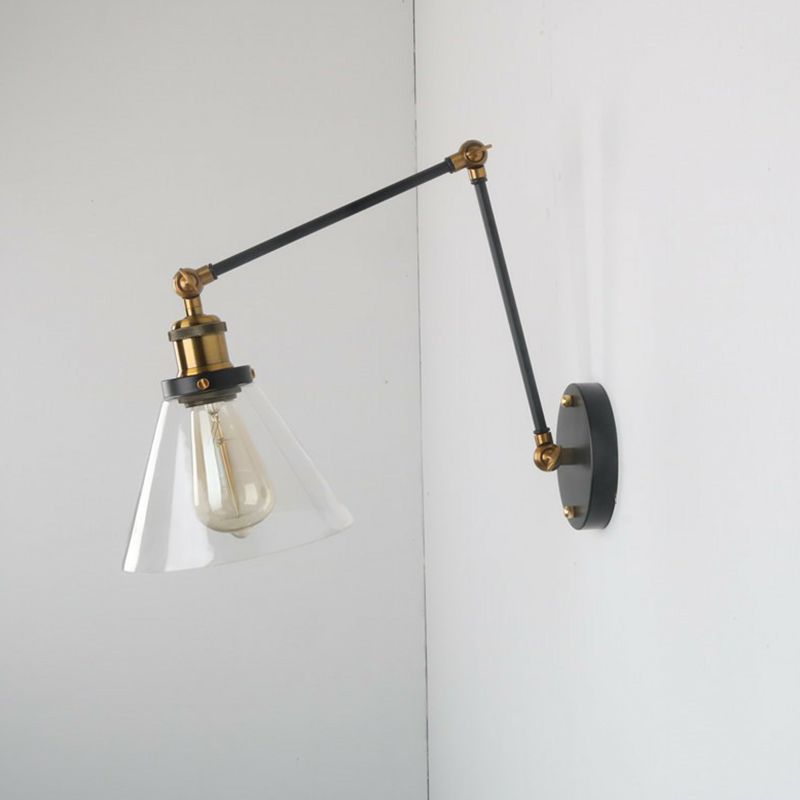 Lámpara de luz de pared de cono vintage 1 lámpara de pared de vidrio transparente con brazo largo