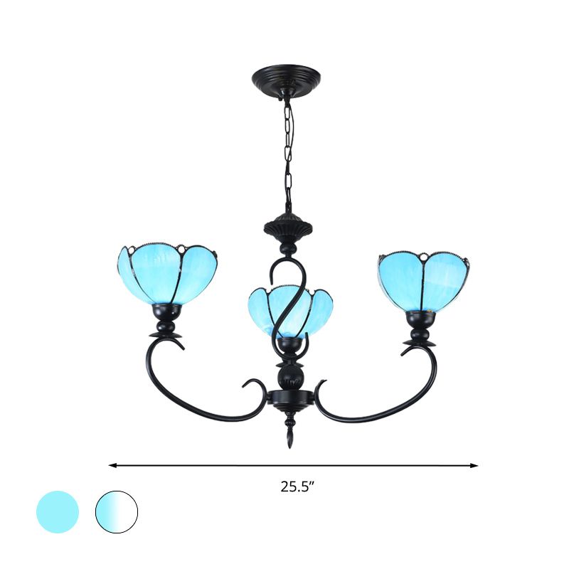 Scalloped Chandelier 3/5/6/8 Lights Blue/Blue and Clear Glass Baroque Pendant Lamp for Dining Room