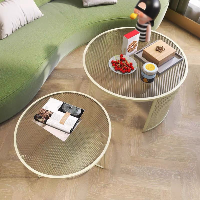 Glass Round Coffee Table 4 Legs Base Type Nesting Cocktail Table