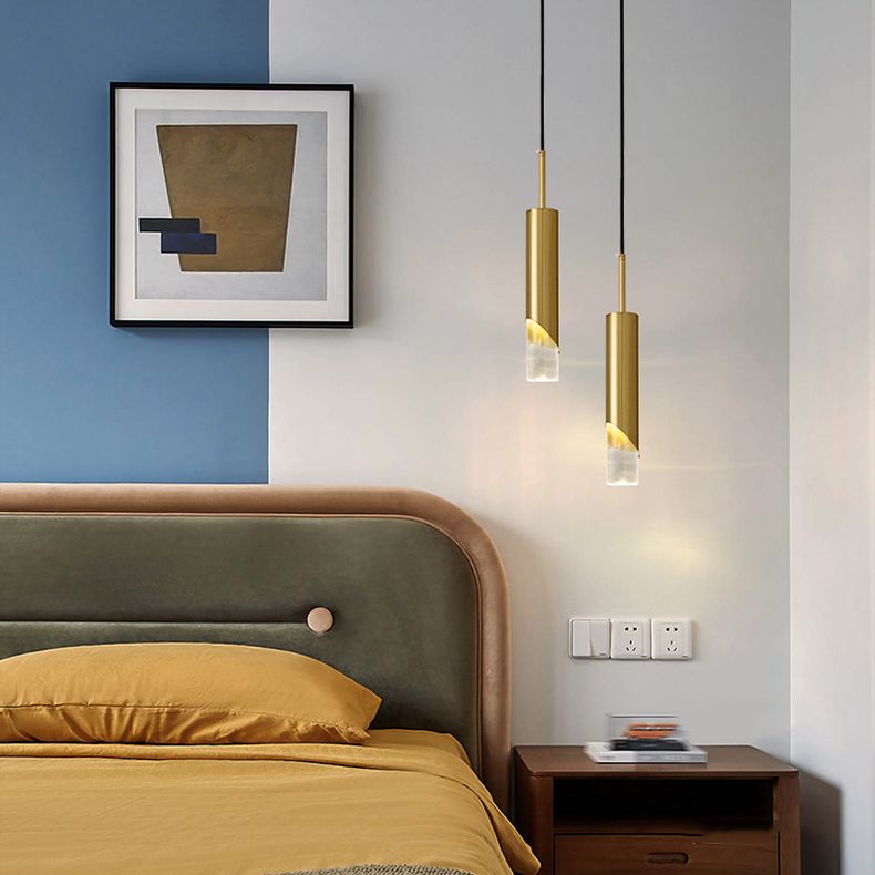 Minimaliste moderne LED Pendante Light Light Aluminium Lampe suspendue cylindrique avec une teinte acrylique