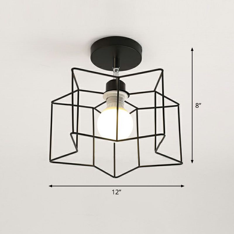 Retro Geometric Semi Flush Mount Lighting 1 Head Iron Flush Mount Fixture for Entryway