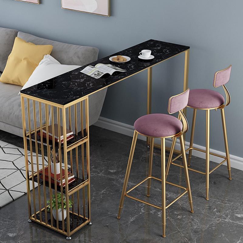 Stone Top Glam Cocktail Bar Table 42-inch Height Gold Base Pub Table
