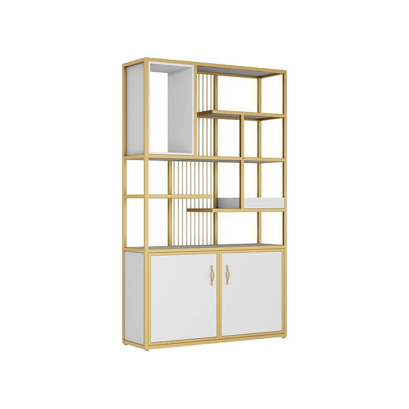 Metal and Wooden Shelf Bookcase Vertical Open Home Book Shelf with 2 Doors