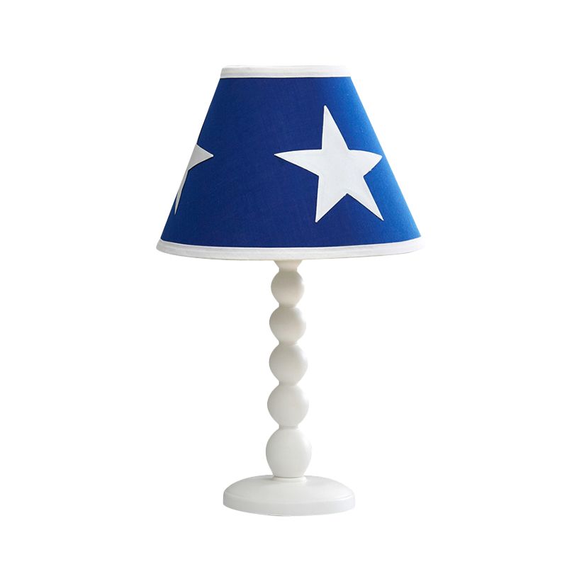 Modernes Fass Schlafzimmer Nachttisch Licht Holz 1 Kopf Schlafzimmer Schreibtisch Beleuchtung mit Stoffschatten in Blau