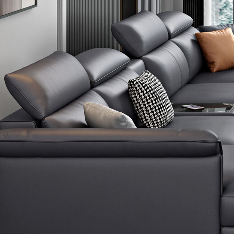 Dark Gray Modern Pillow Top Arm Sectional with Removable Cushions for Living Room