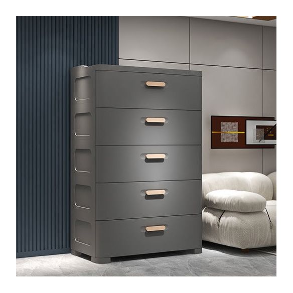 Contemporary Vertical Plastic Kids Nightstand with 5 Drawers for Bedroom