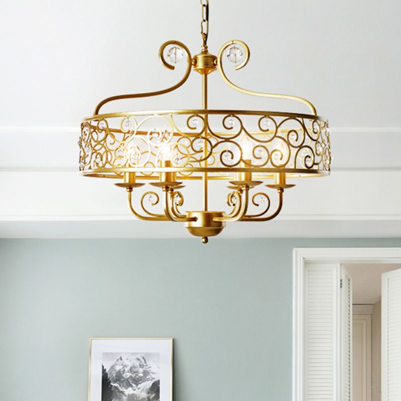 Lámpara de lámpara de candelabra dorada metal posmoderno 6 cabezas lámpara colgante