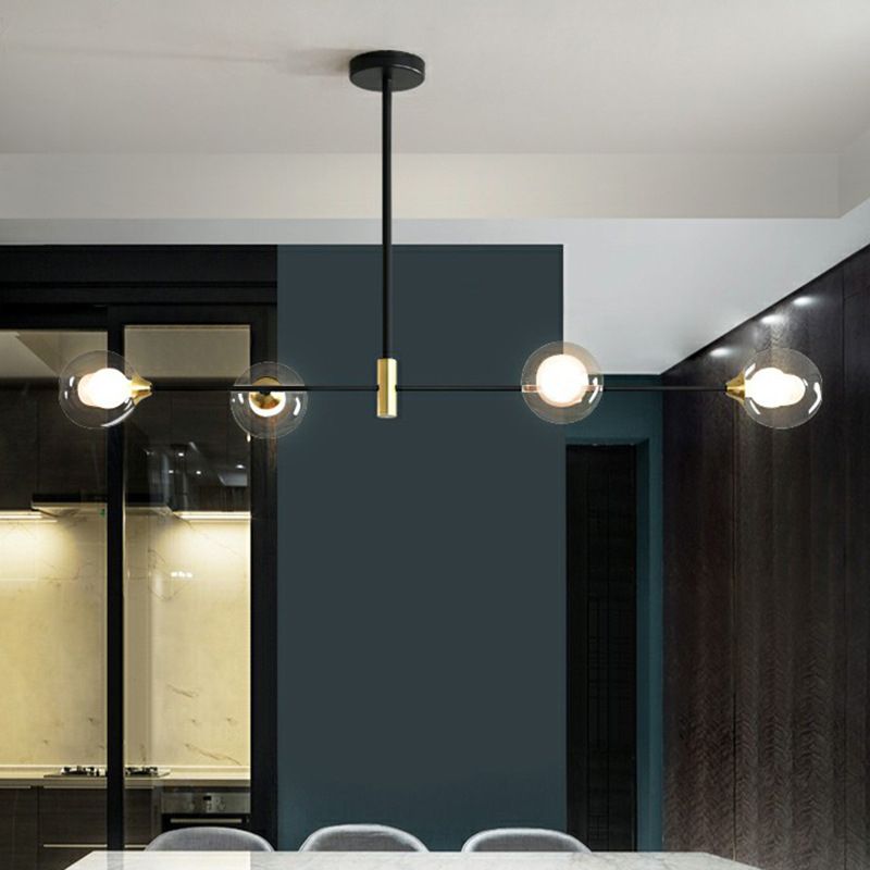 Linear Ceiling Pendant Light Minimalist Glass Hanging Lamp in Black