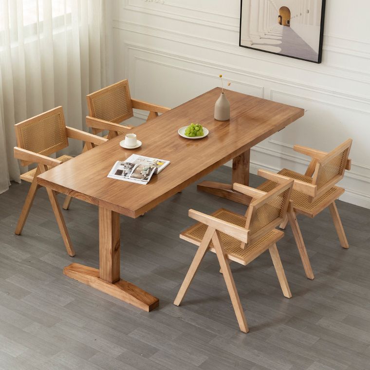 Modern Rectangular Dining Table Solid Wood Dining Table with Double Pedestal