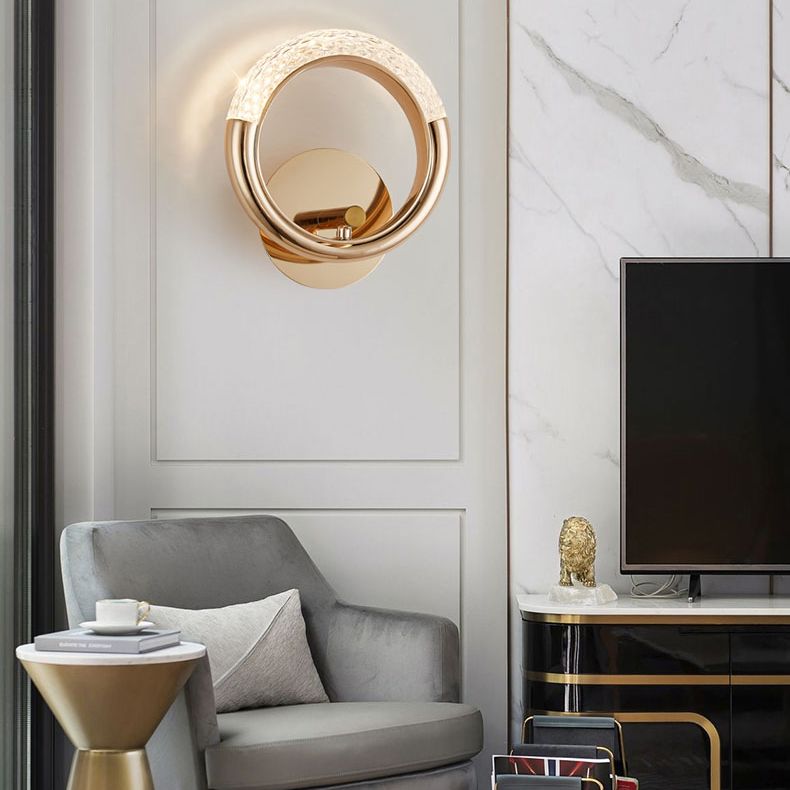 Lámparas de pared acrílica de círculo dorado lámpara de montaje de pared moderna de 1 luces para sala de estar