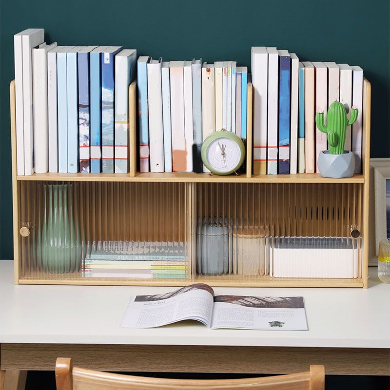Contemporary Closed Back Bamboo Bookshelf Glass Bookcase for Home and Office