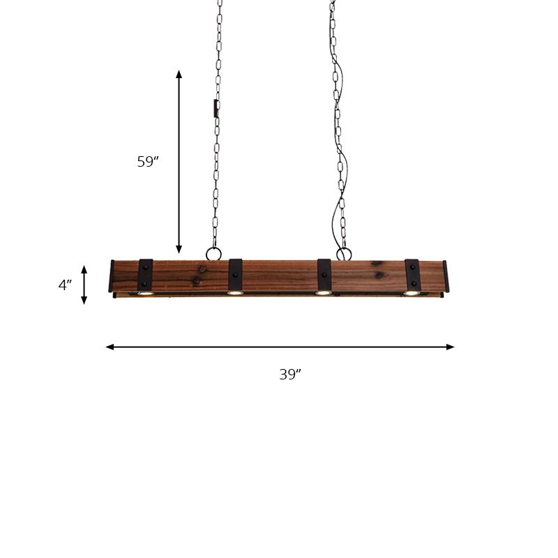 Wood Beam Down Light Lodge Style 4 Lights Kitchen Island Lighting with Chain in Black Finish