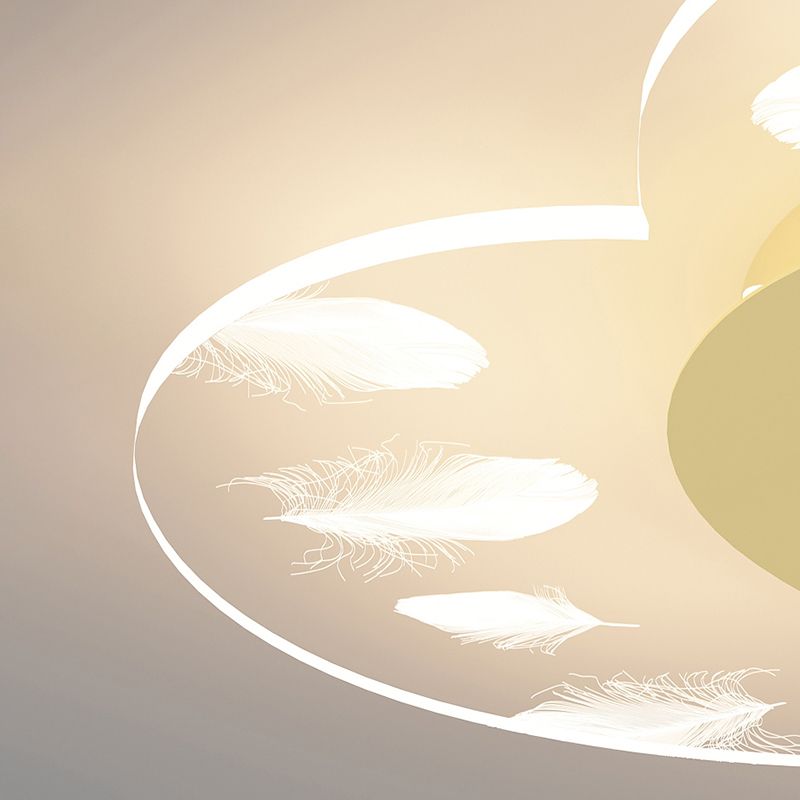 Acrylic Heart-Shaped LED Flush Mount in Modern Creative Style Iron Feather Ceiling Light for Bedroom