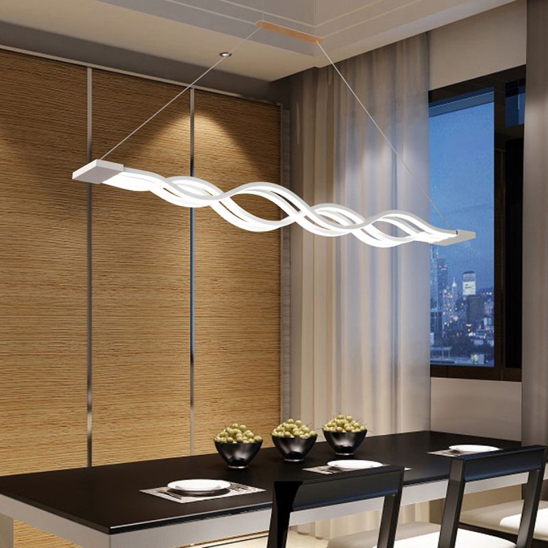 White Wavy Suspended Lighting Fixture Minimalism LED Acrylic Pendant Lamp over Table