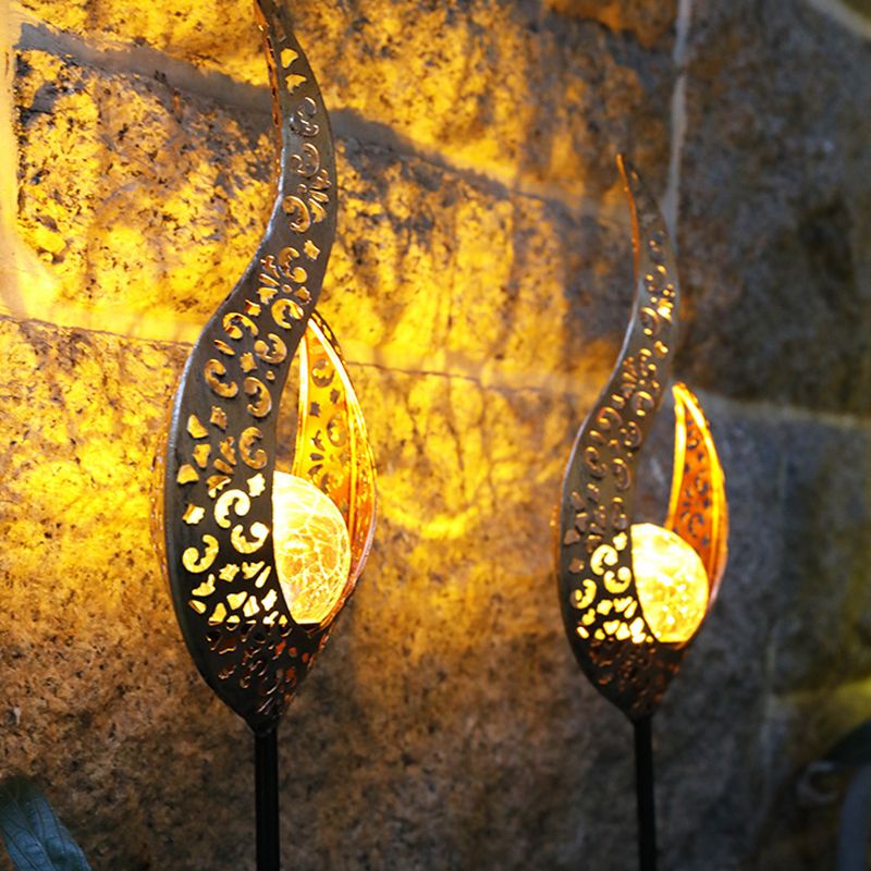 Hollowed out Garden LED Stake Light Iron Modern Solar Lawn Lighting in Bronze, 1 Pc