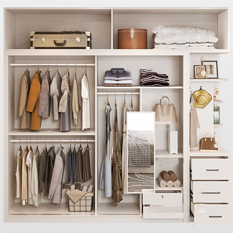 Coastal Style Wardrobe Cabinet Wooden Sliding Door Storage Cabinet