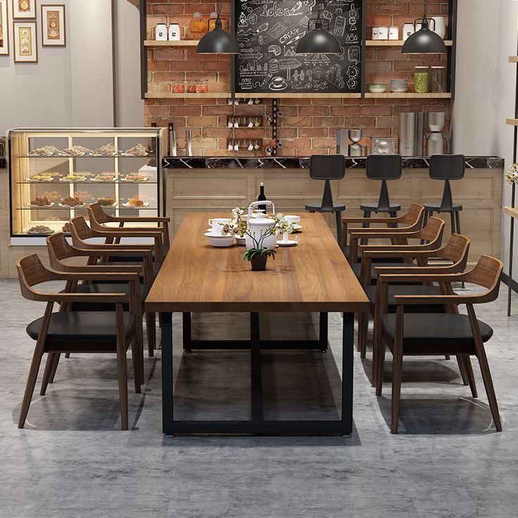 Metal Industrial Rectangle Table Pine Wood Top Indoor Table with Trestle