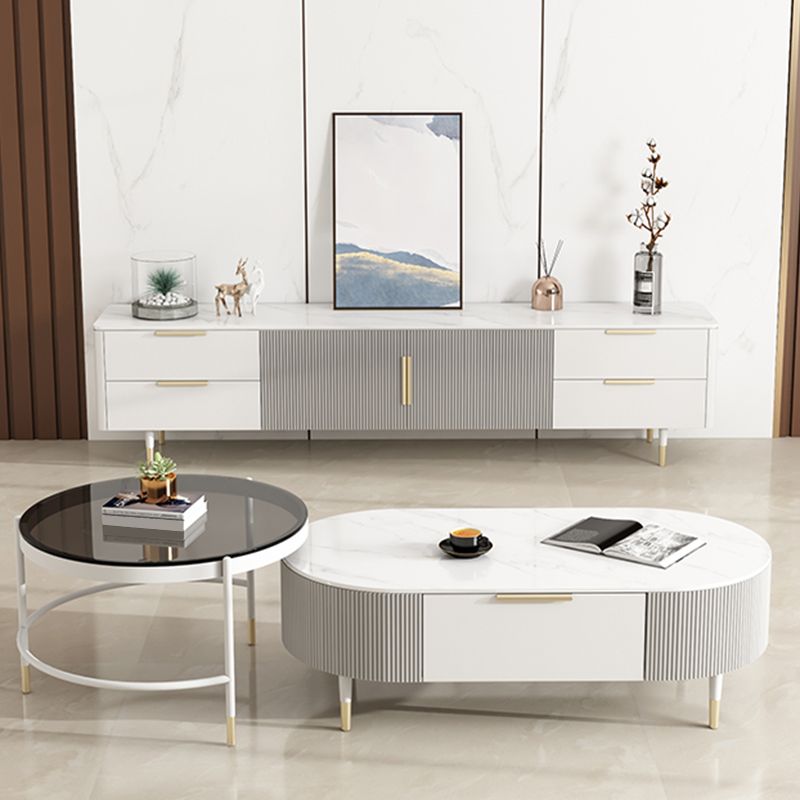 Glam Cocktail Table White 4 Legs Storage Coffee Cocktail Table